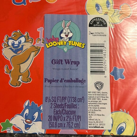 Baby Looney Tunes Gift Wrap Red ABC Design 8.1 Sq Ft 2 Sheets Per Pack - Picture 2 of 3